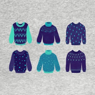 Christmas Sweaters - Blue and Red Palette | Pattern T-Shirt